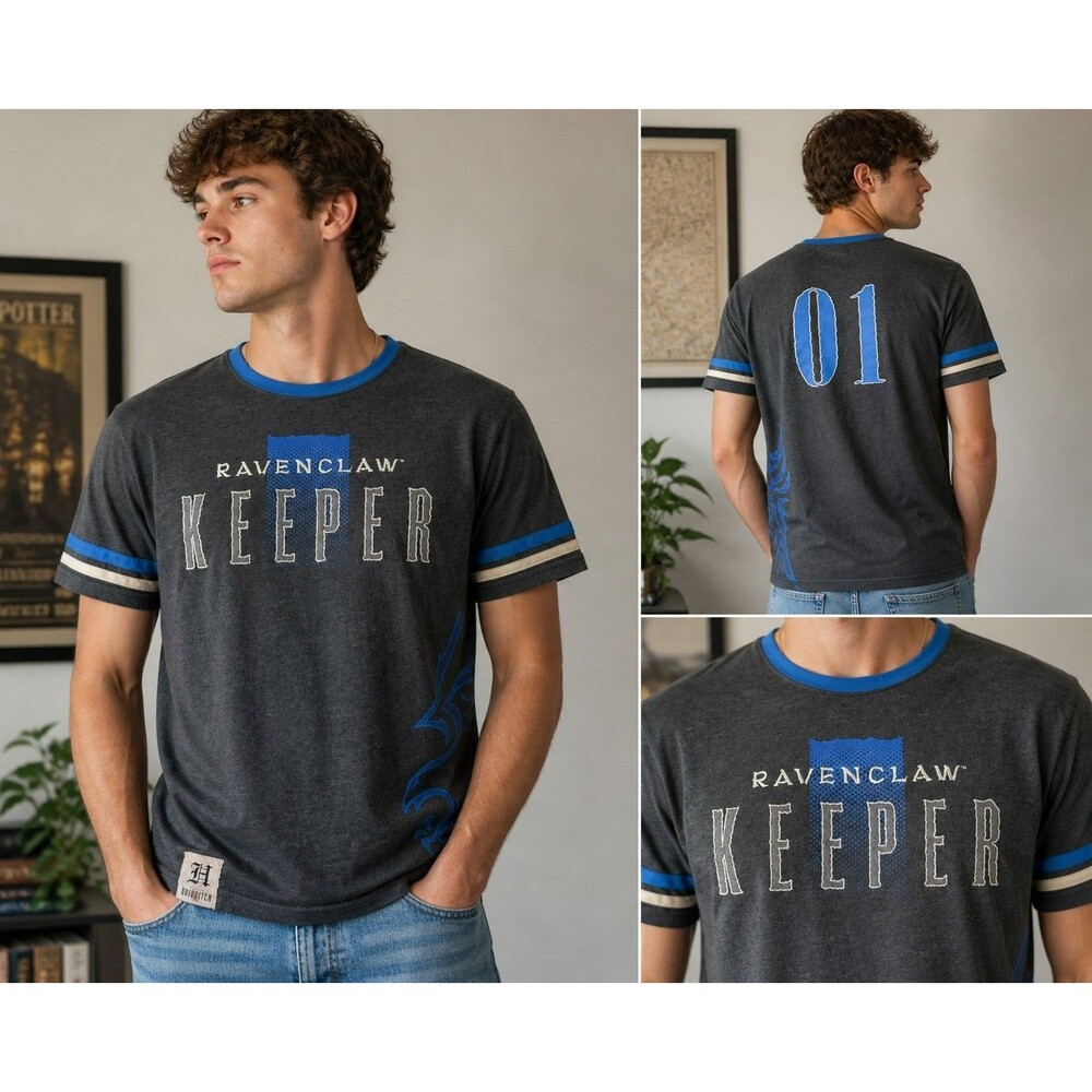 Harry Potter Ravenclaw Keeper Quidditch Shirt L Gray Blue Embroidered 01 Back...